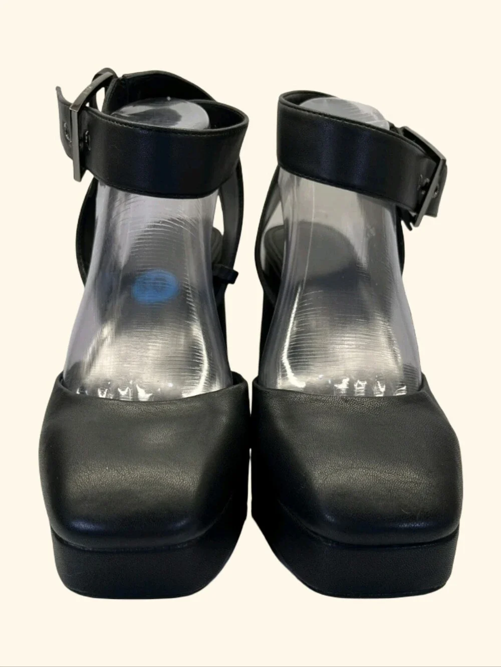 DKNY Black Leather Ankle Strap Platform‎ Block Heel Pumps Dress Shoes Size 8 New